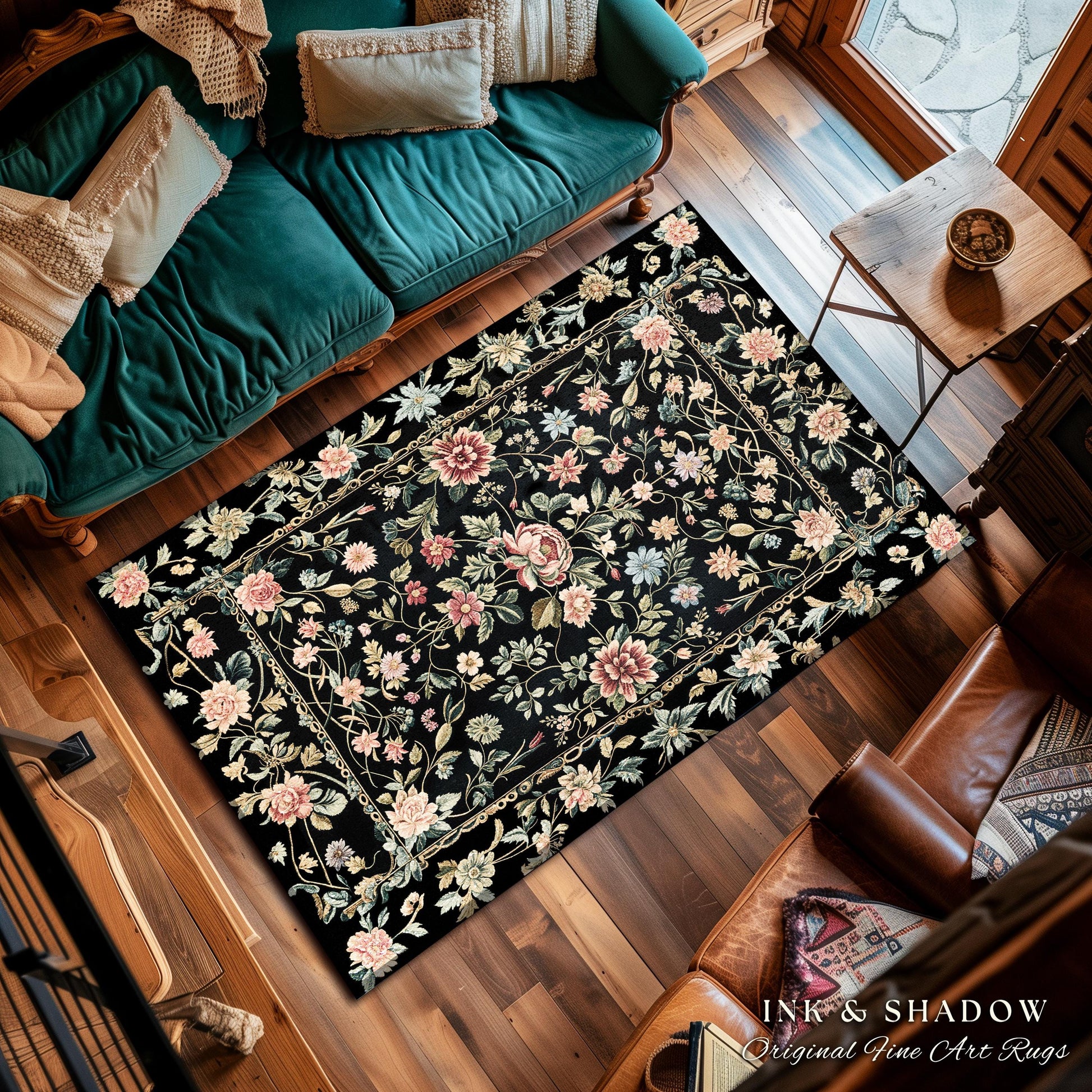 Elegant Victorian Floral Bedroom Rug | Maximalist Aesthetic Danish Pastel Home Decor Rustic Housewarming Gift Fairy Core Bedroom Whimsical |