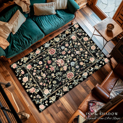 Elegant Victorian Floral Bedroom Rug | Maximalist Aesthetic Danish Pastel Home Decor Rustic Housewarming Gift Fairy Core Bedroom Whimsical |