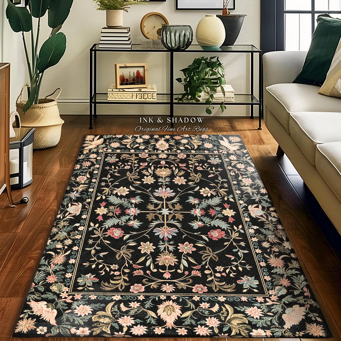 Ornate Baroque Pastel Florals Rug | Rococo Inspired Romantic Decor Vintage Botanical Aesthetic Cottagecore Bedroom Whimsical Elegant Accent