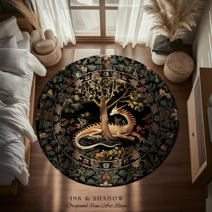 Dark Medieval Fantasy Round Area Rug | Baroque Aesthetic Fairytale Inspired Nursery Decor Mystic Academia Fairycore Goth Bedroom Home Accent