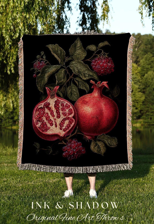 Pomegranate Blanket Woven Wall Art | Vintage Pomegranate Painting Tapestry Woven | Baroque Decor Aesthetic Pomegranate Tapestry Cottagecore