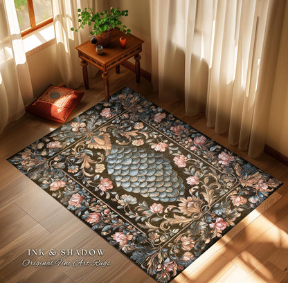 Book Nook Elegant Dragon Scale Rug | Whimsical Ornate Victorian Pastel Home Accent Rug Dark Academia Moody Botanical Coquette Aesthetic |