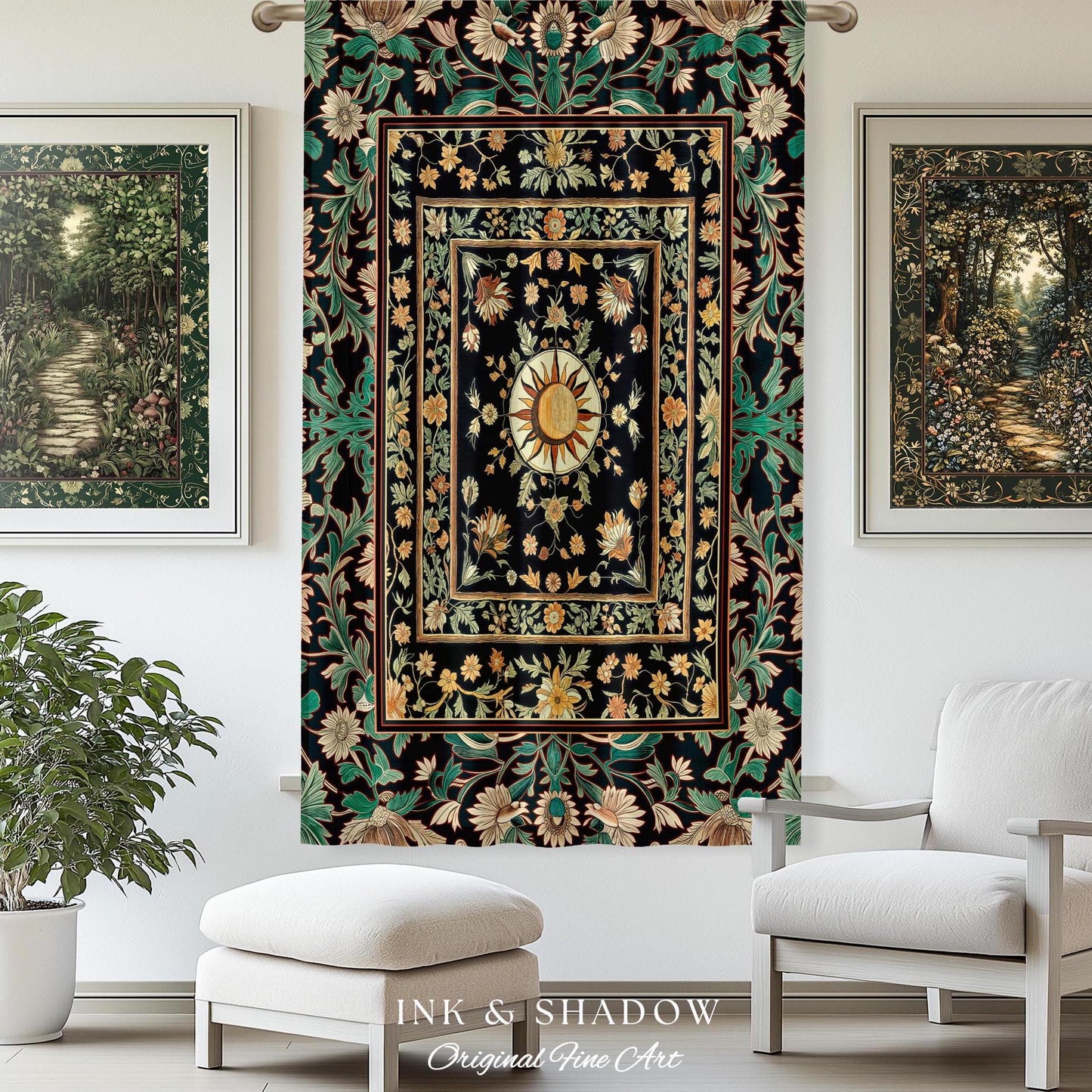 Witchy Sun Dark Academia Curtain | Bohemian Rustic Whimsical Gothic Maximalist Bedroom Drapes Whimsical Celestial Astrology Aesthetic Magic