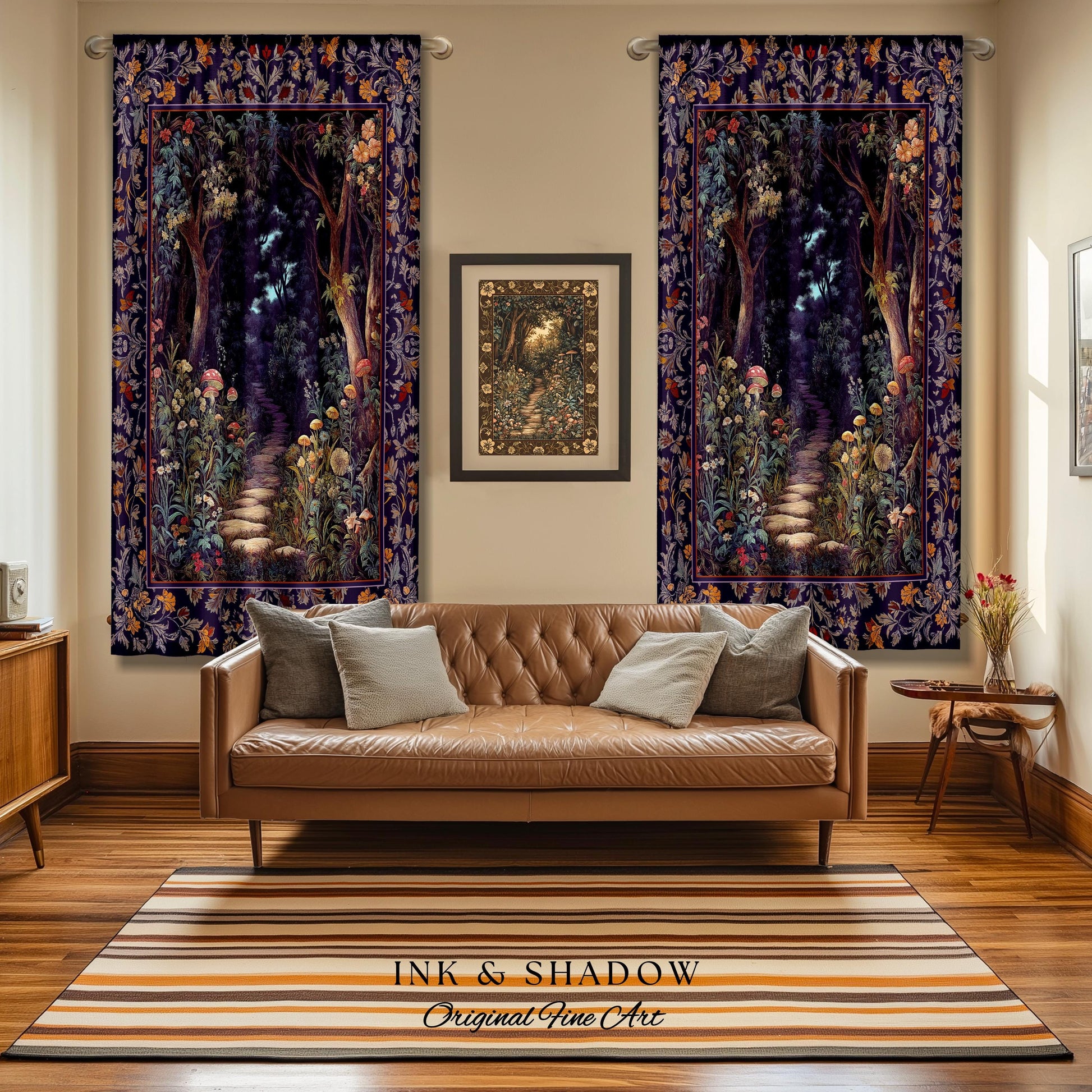Magical Woodland Mushroom Drapes | Fairytale Theme Woodland Botanical Aesthetic Whimsical Home Window Curtains Bedroom Housewarming Gift |