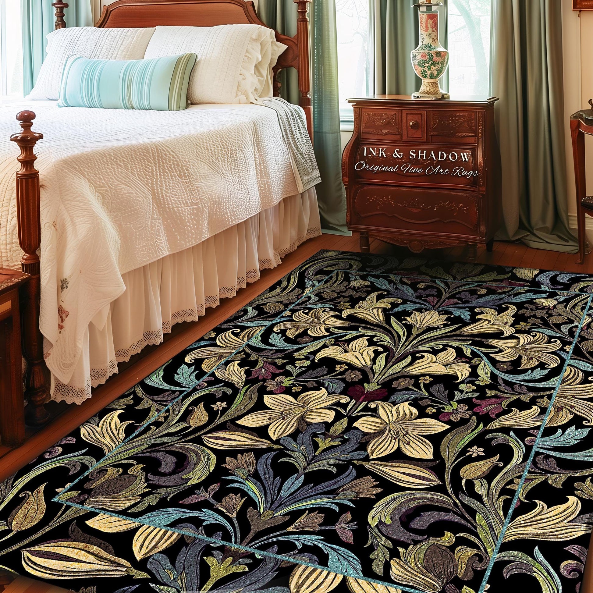 Vintage Aesthetic Victorian Gothic Floral Runner Dark Cottagecore Decor | Whimsical Farmhouse Elegance Retro Art Nouveau Antique Pattern Rug