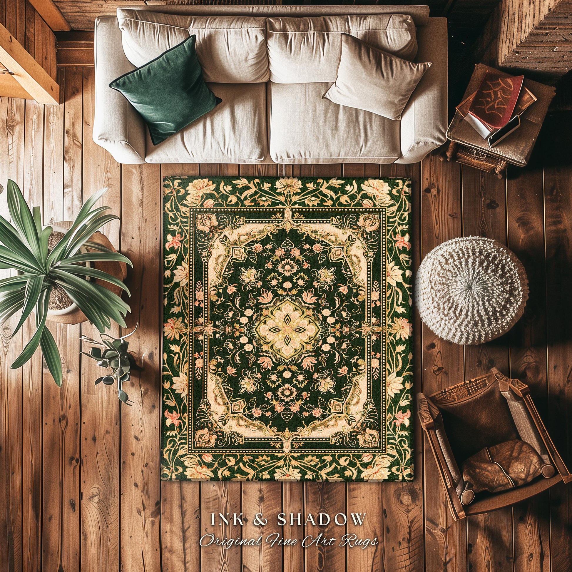 Mystic Florals Boho Pastel Round Accent Rug | Whimsical Cottagecore Dark Academia Baroque Home Accent Rug Bohemian Decor Peach Colors Decor