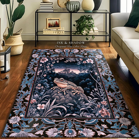 Witchy Toad Rug for Moody Bedroom | Dark Victorian Floral Frog Lover Accent Rug Eclectic Living Room Whimsical Cottagecore Magic Fairycore