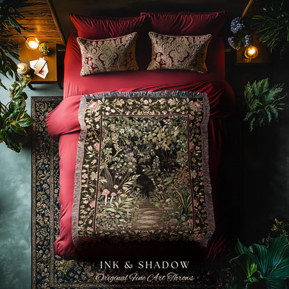 Toadstool Forest Mystical Mushroom Blanket | Dark Academia Folklore Forest Inspired Fairycore Botanical Aesthetic Tapestry Magical Medieval