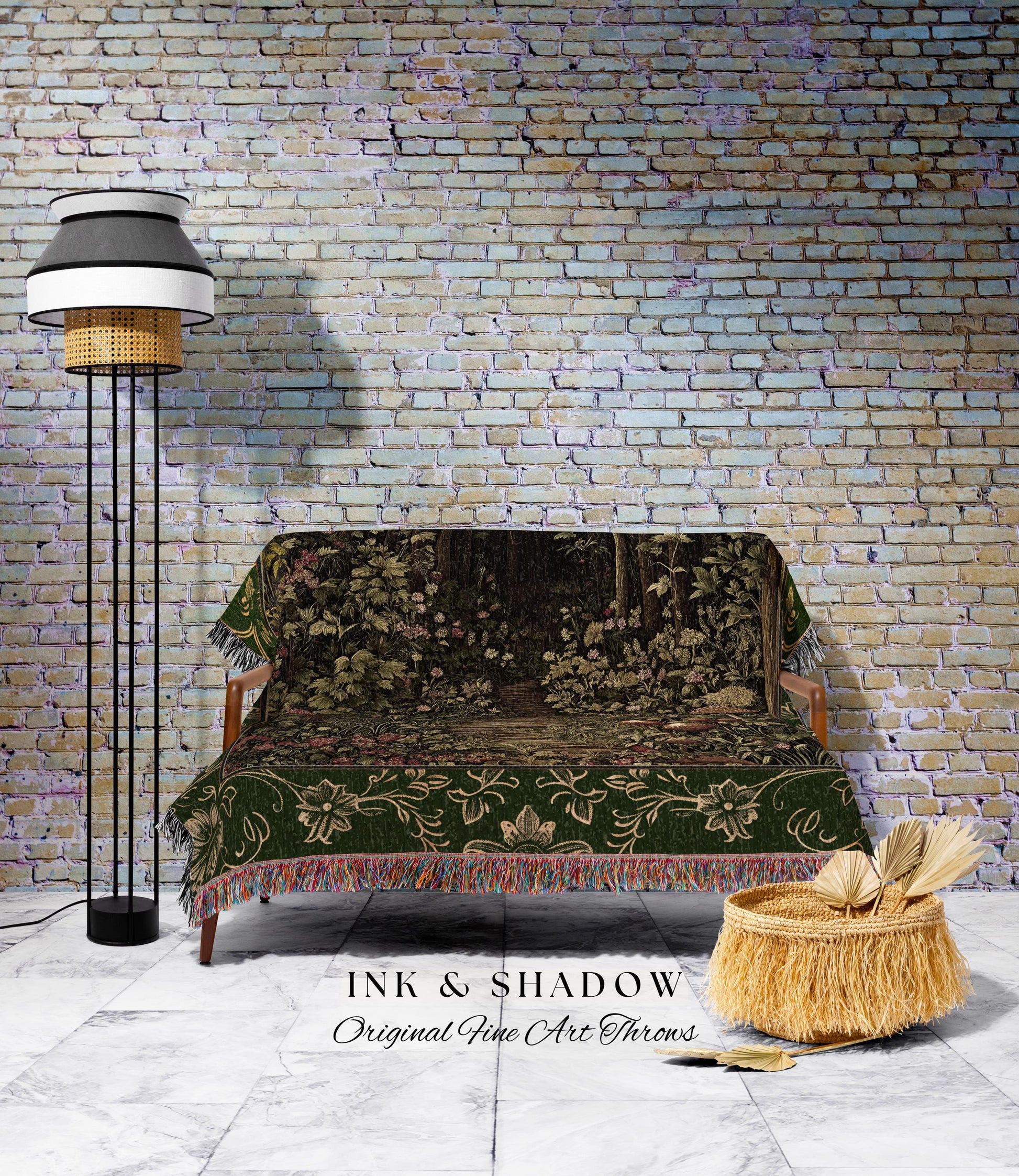 Mystic Aesthetic Woodland Home Magical Decor Plant Loving Bedroom Housewarming Gift Emerald Woods | Fairytale Forest Botanical Throw Blanket