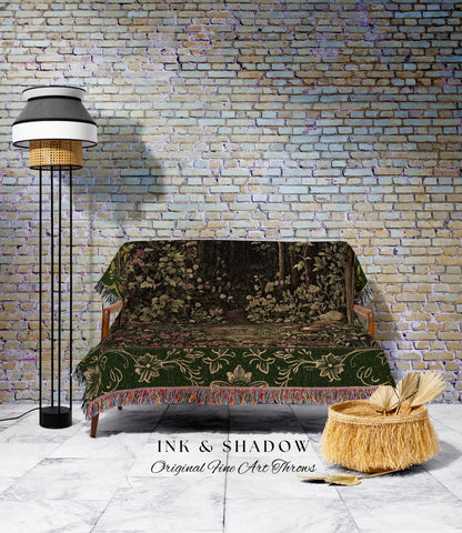 Mystic Aesthetic Woodland Home Magical Decor Plant Loving Bedroom Housewarming Gift Emerald Woods | Fairytale Forest Botanical Throw Blanket