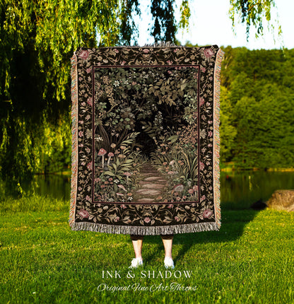 Toadstool Forest Mystical Mushroom Blanket | Dark Academia Folklore Forest Inspired Fairycore Botanical Aesthetic Tapestry Magical Medieval