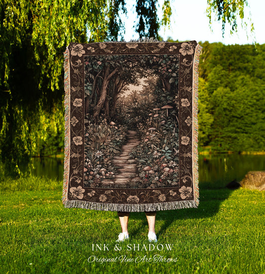 Mushroom Forest Magical Woodland Tapestry Blanket Ethereal Mystic Academia, Vintage Folklore Art Forest Fairycore Whimsigoth Medieval Throw
