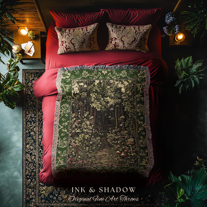 Mystic Aesthetic Woodland Home Magical Decor Plant Loving Bedroom Housewarming Gift Emerald Woods | Fairytale Forest Botanical Throw Blanket