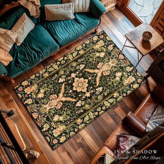 Baroque Elegance Ornate Accent Rug | Whimsical Bohemian Area Rug Classical Ornamental Style Victorian Floral Elegance Art Deco Bedroom Boho