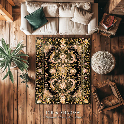 Modern Royal Aesthetic Area Rug | Ethereal Florals Pastel Whimsical Cottagecore Trendy Dark Academia Home Accent Rug Bohemian Retro Art Deco