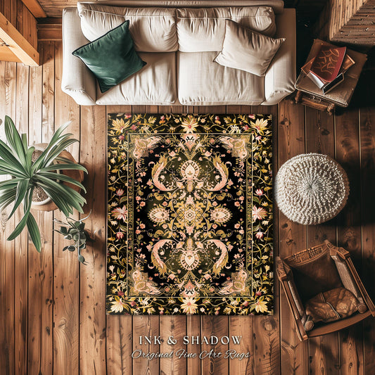 Modern Royal Aesthetic Area Rug | Ethereal Florals Pastel Whimsical Cottagecore Trendy Dark Academia Home Accent Rug Bohemian Retro Art Deco