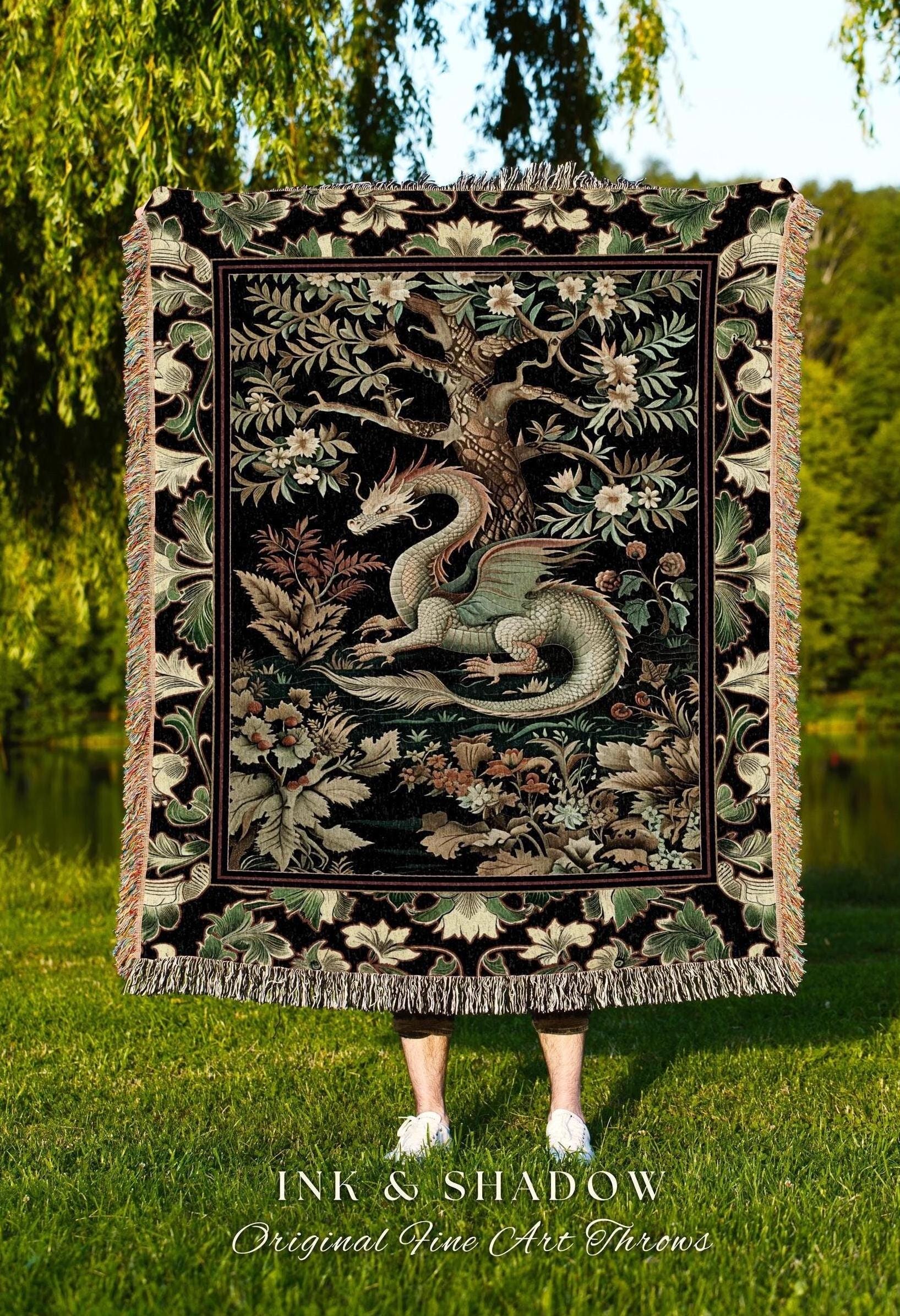 Mystical Fantasy Dragon Rug Runner Enchanting Dark Nature | Ancient Aesthetic Chinese Dragon Art Decor Ethereal Dragon Decoration Forestcore