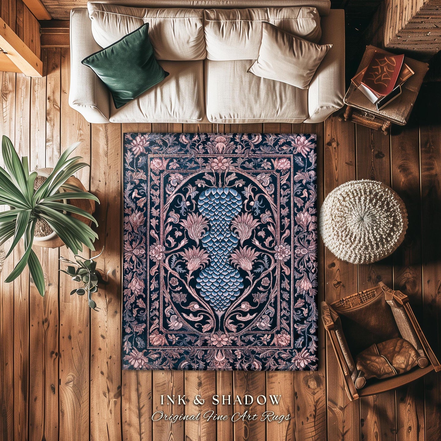 Fairy Grunge Whimsical Fantasy Rug | Pastel Gothic Dragon Scale Home Accent Knightcore Medieval Floral Aesthetic Mystic Fairytale Royal Rug