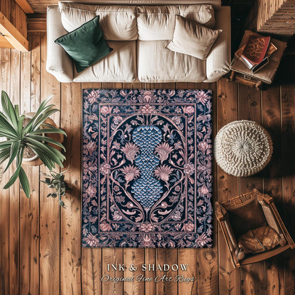 Fairy Grunge Whimsical Fantasy Rug | Pastel Gothic Dragon Scale Home Accent Knightcore Medieval Floral Aesthetic Mystic Fairytale Royal Rug