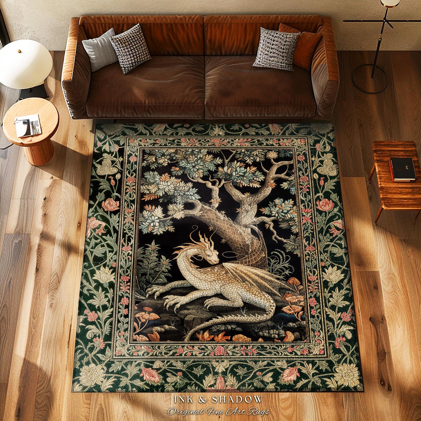 Fantasy Inspired Area Rug | Dark Academia Gothic Book Nook Decor Fairycore Bedroom Magical Dragon Aesthetic Maximalist Rug For Game Room |
