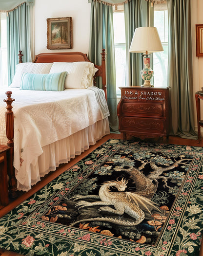 Fantasy Inspired Round Area Rug | Dark Academia Gothic Book Nook Decor Fairycore Bedroom Magical Dragon Aesthetic Maximalist Game Room Rug |