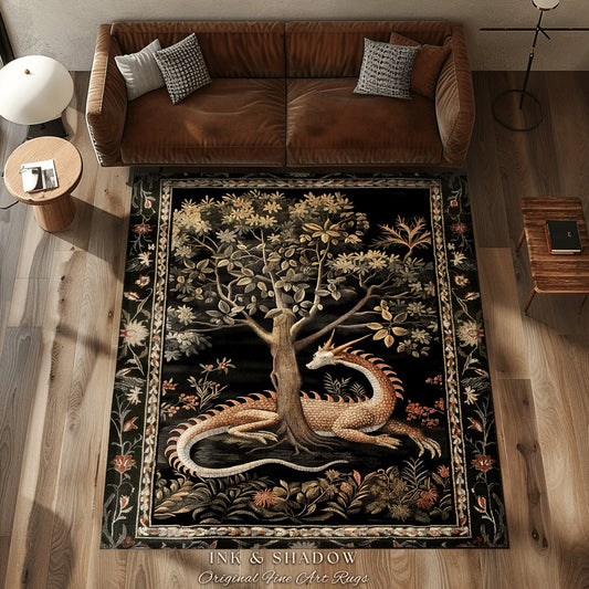 Dark Medieval Fantasy Area Rug | Baroque Aesthetic Fairytale Inspired Nursery Decor Mystic Academia Fairycore Gothic Bedroom Home Accent Rug