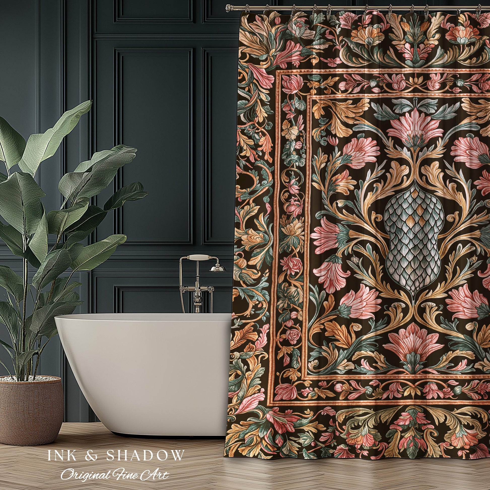 Princess Pink Ornate Shower Curtain | Storybook Elegance Pastel Whimsical Bathroom Accent Dragon Scale Fantasy Coquette Princesscore Design