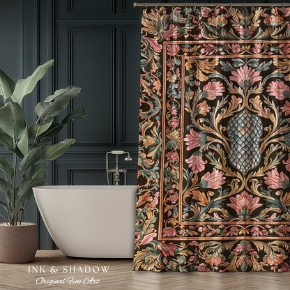 Princess Pink Ornate Shower Curtain | Storybook Elegance Pastel Whimsical Bathroom Accent Dragon Scale Fantasy Coquette Princesscore Design
