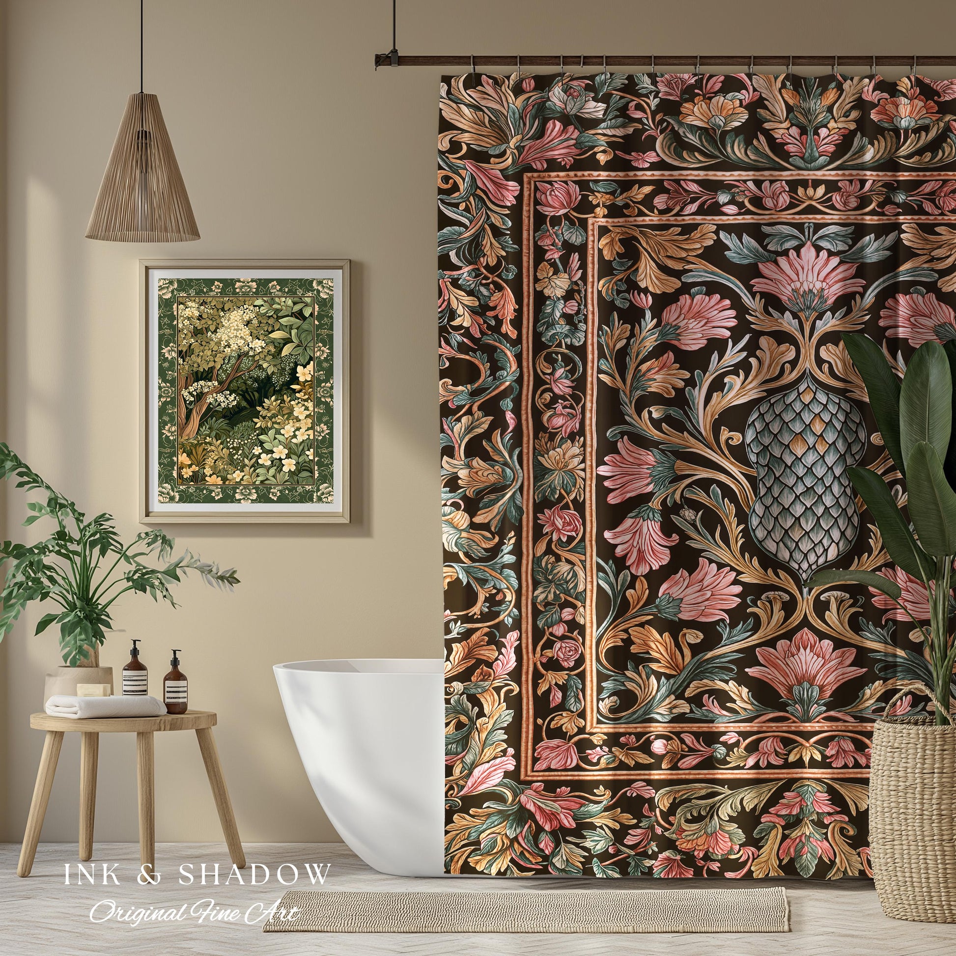 Princess Pink Ornate Shower Curtain | Storybook Elegance Pastel Whimsical Bathroom Accent Dragon Scale Fantasy Coquette Princesscore Design