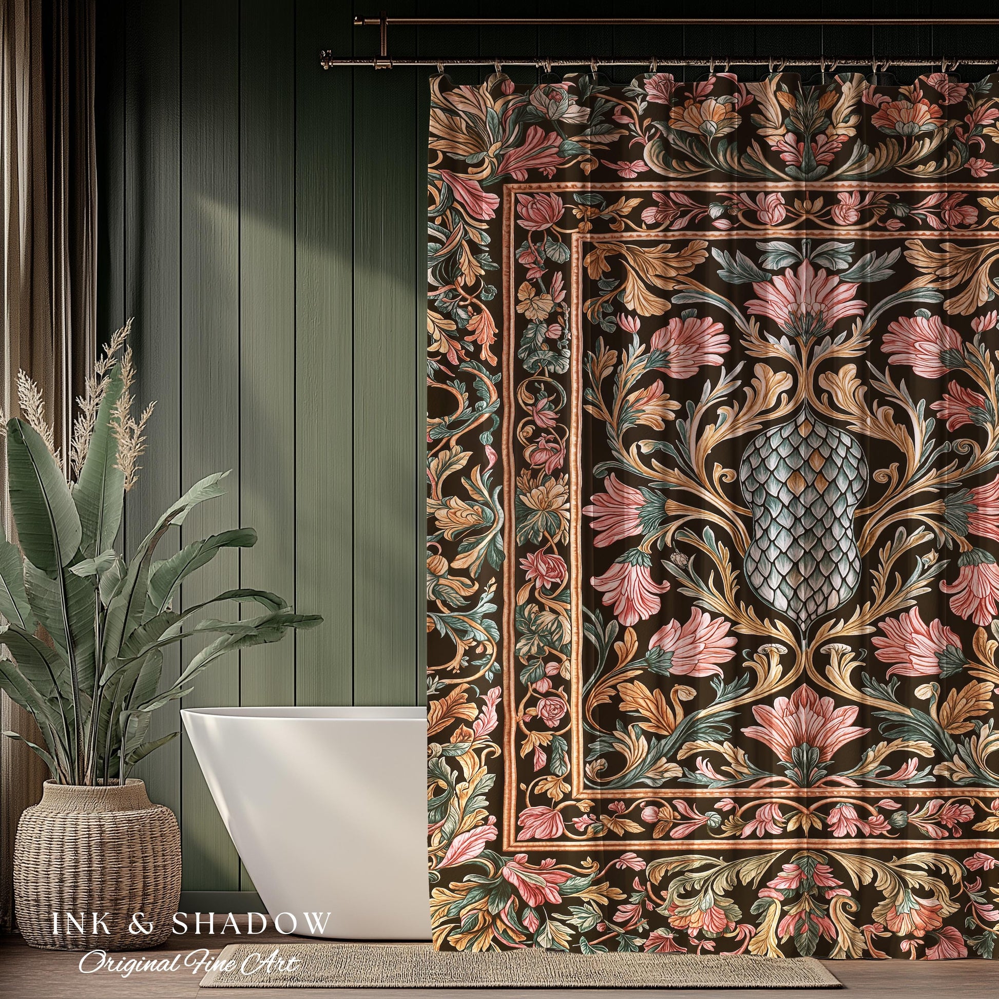 Princess Pink Ornate Shower Curtain | Storybook Elegance Pastel Whimsical Bathroom Accent Dragon Scale Fantasy Coquette Princesscore Design