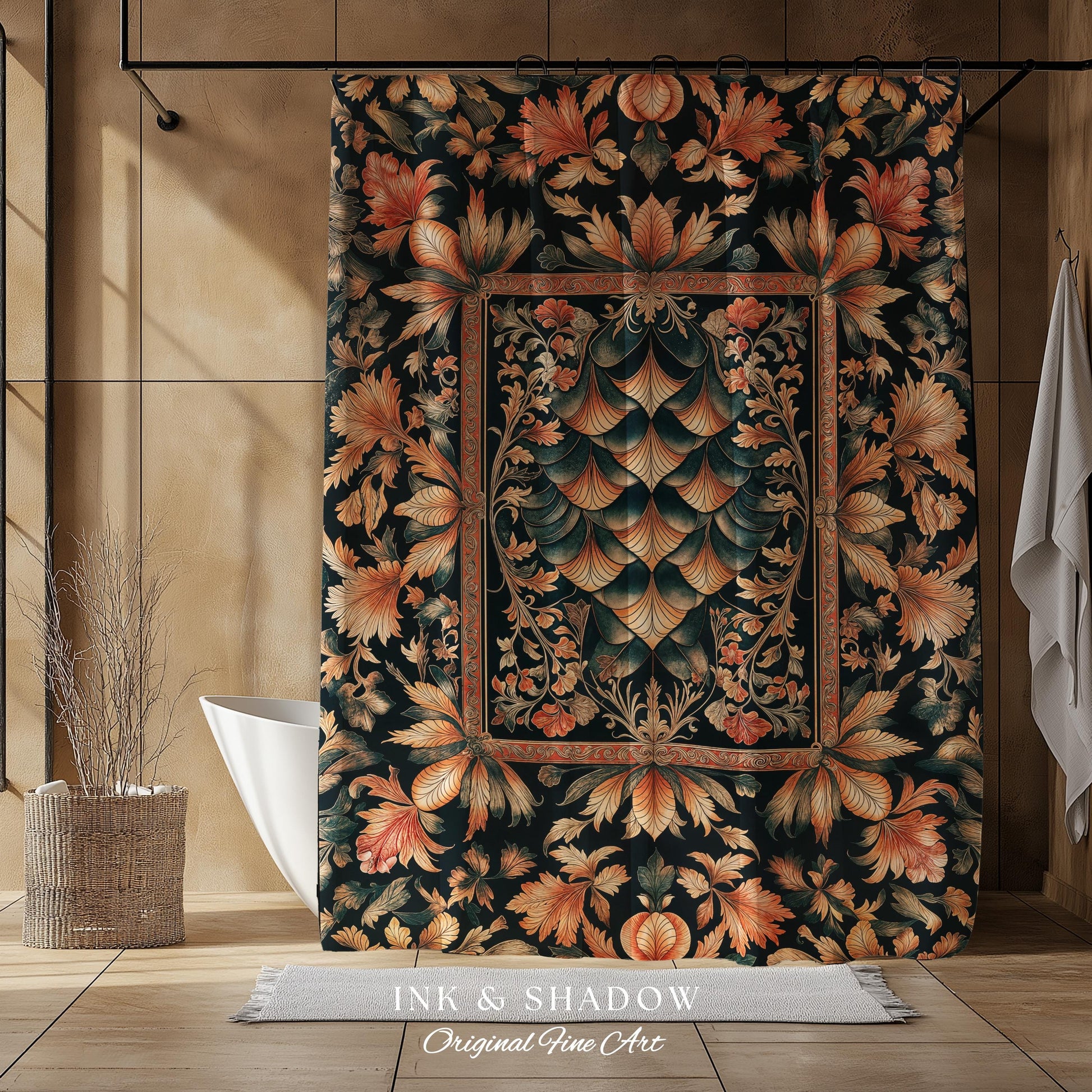 Royal Elegance Rococo Shower Curtain | Medieval Magic Ethereal Pastel Storybook Bathroom Decor Victorian Dragon Scales Decorative Eclectic |