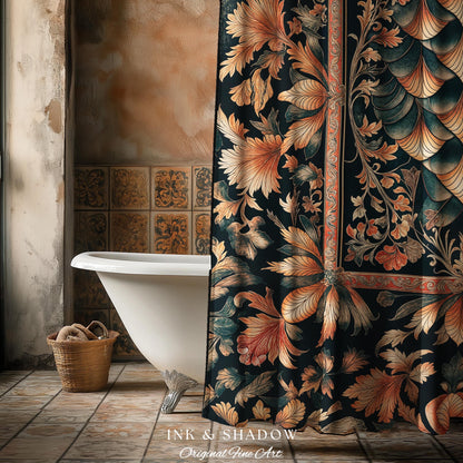 Royal Elegance Rococo Shower Curtain | Medieval Magic Ethereal Pastel Storybook Bathroom Decor Victorian Dragon Scales Decorative Eclectic |