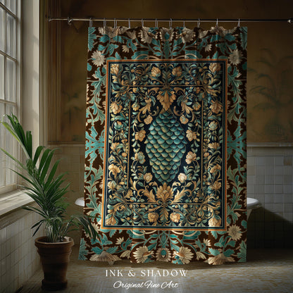 Soft Teal Castlecore Shower Curtain | Fairy Pastel Ornate Gothic Dragon Scale Fantasy Bathroom Rustic Knightcore Medieval Victorian Decor |