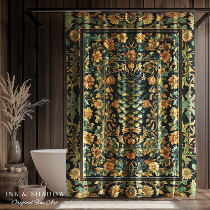 Medieval Maximalist Ethereal Shower Curtain | Soft Pastel Castlecore Bathroom Fairy Grunge Ornate Dragon Scale Rustic Victorian Style Decor