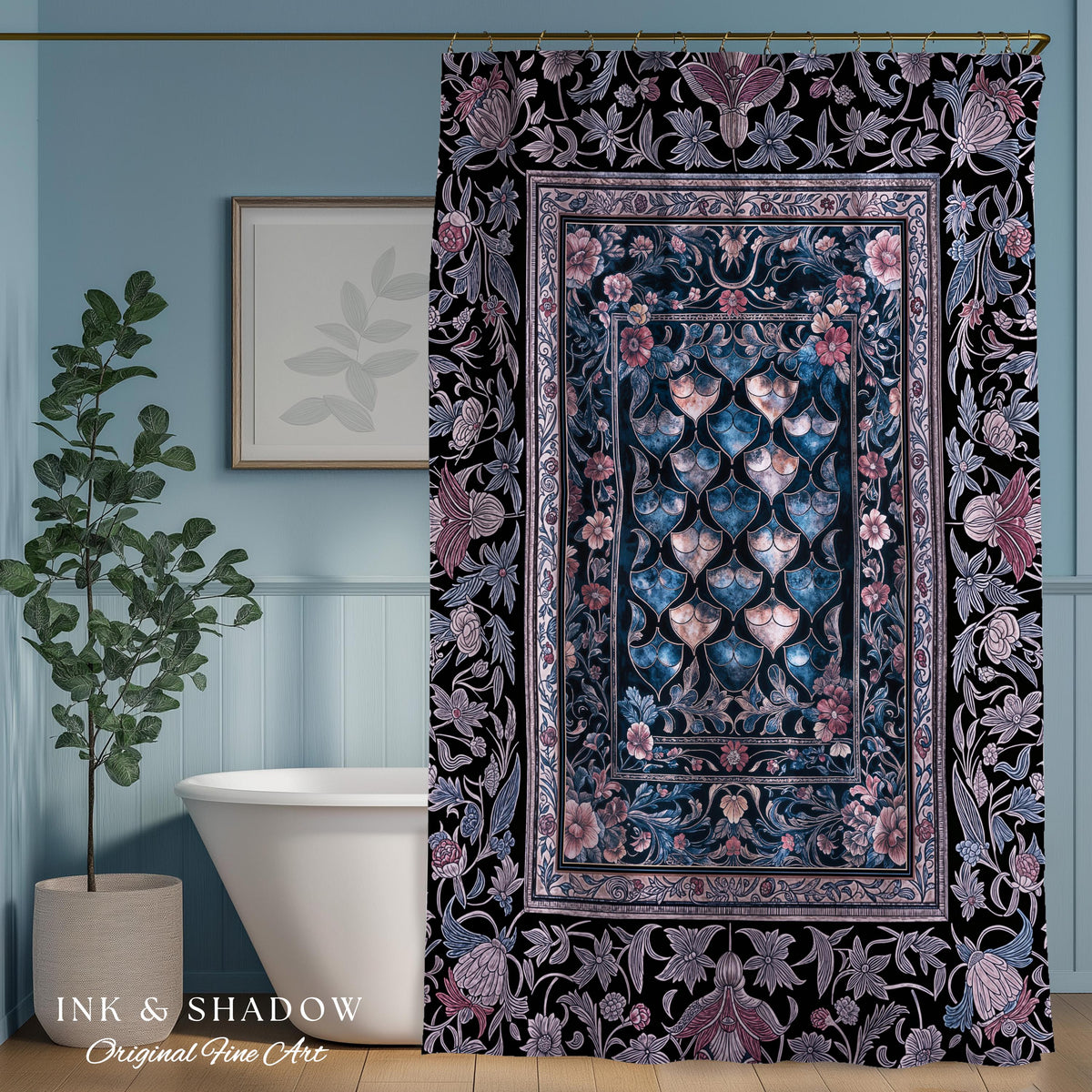 Lavender Purple Ethereal Ornate Shower Curtain | Fairycore Grunge Pastel Whimsical Blanket Gothic Dragon Scale Bathroom Floral Fairytale |