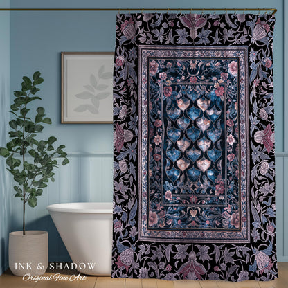 Lavender Purple Ethereal Ornate Shower Curtain | Fairycore Grunge Pastel Whimsical Blanket Gothic Dragon Scale Bathroom Floral Fairytale |