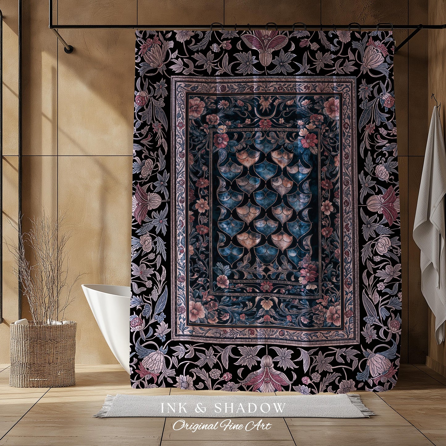 Lavender Purple Ethereal Ornate Shower Curtain | Fairycore Grunge Pastel Whimsical Blanket Gothic Dragon Scale Bathroom Floral Fairytale |