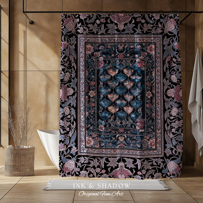 Lavender Purple Ethereal Ornate Shower Curtain | Fairycore Grunge Pastel Whimsical Blanket Gothic Dragon Scale Bathroom Floral Fairytale |