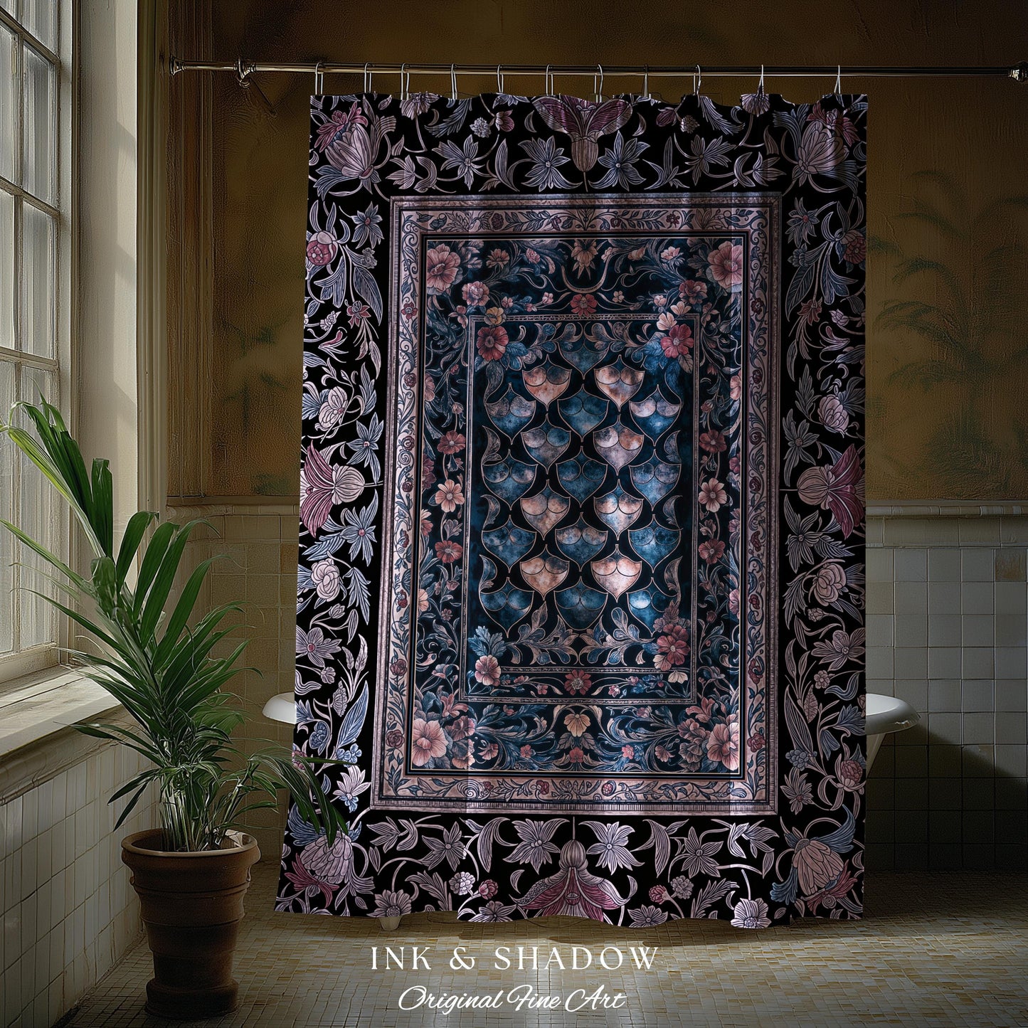 Lavender Purple Ethereal Ornate Shower Curtain | Fairycore Grunge Pastel Whimsical Blanket Gothic Dragon Scale Bathroom Floral Fairytale |