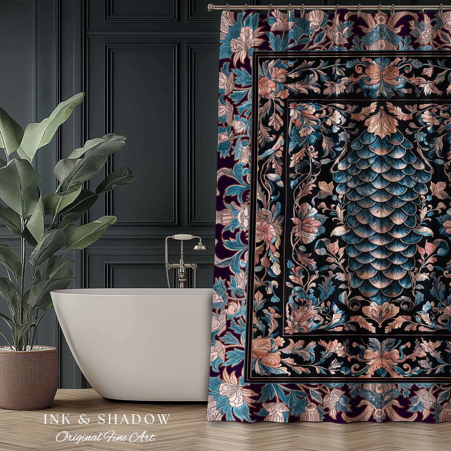 Soft Victorian Pastels Shower Curtain | Princesscore Coquette Aesthetic Storybook Fairytale Bathroom Dragon Scale Home Accent Elegant Style