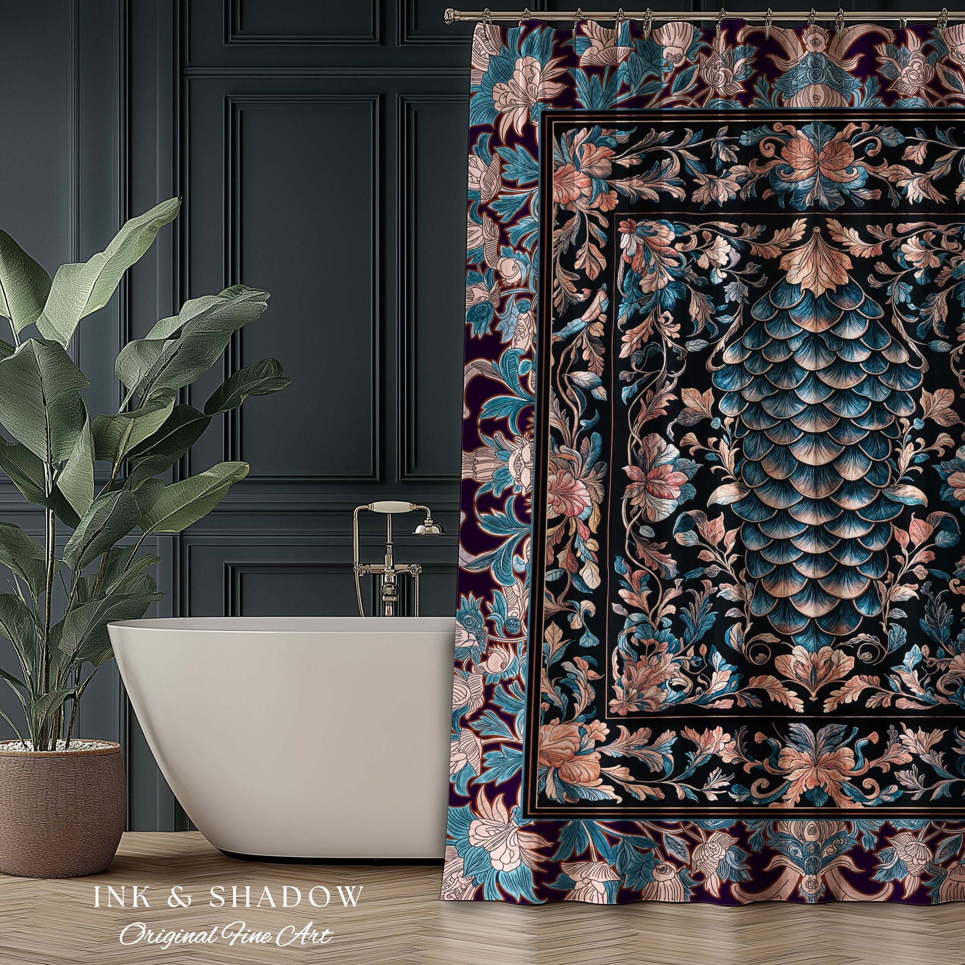 Soft Victorian Pastels Shower Curtain | Princesscore Coquette Aesthetic Storybook Fairytale Bathroom Dragon Scale Home Accent Elegant Style