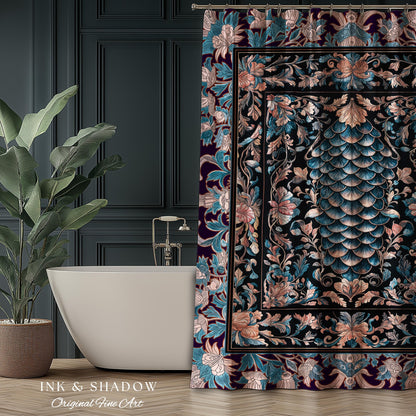 Soft Victorian Pastels Shower Curtain | Princesscore Coquette Aesthetic Storybook Fairytale Bathroom Dragon Scale Home Accent Elegant Style
