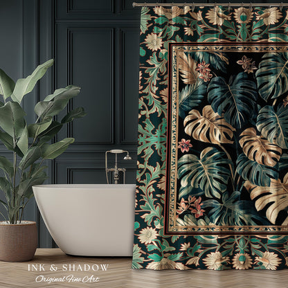 Dark Forest Whimsical Woodland Shower Curtain | Houseplant Bathroom Decor Baroque Aesthetic Dark Academia Accent Fairycore Ethereal Style |