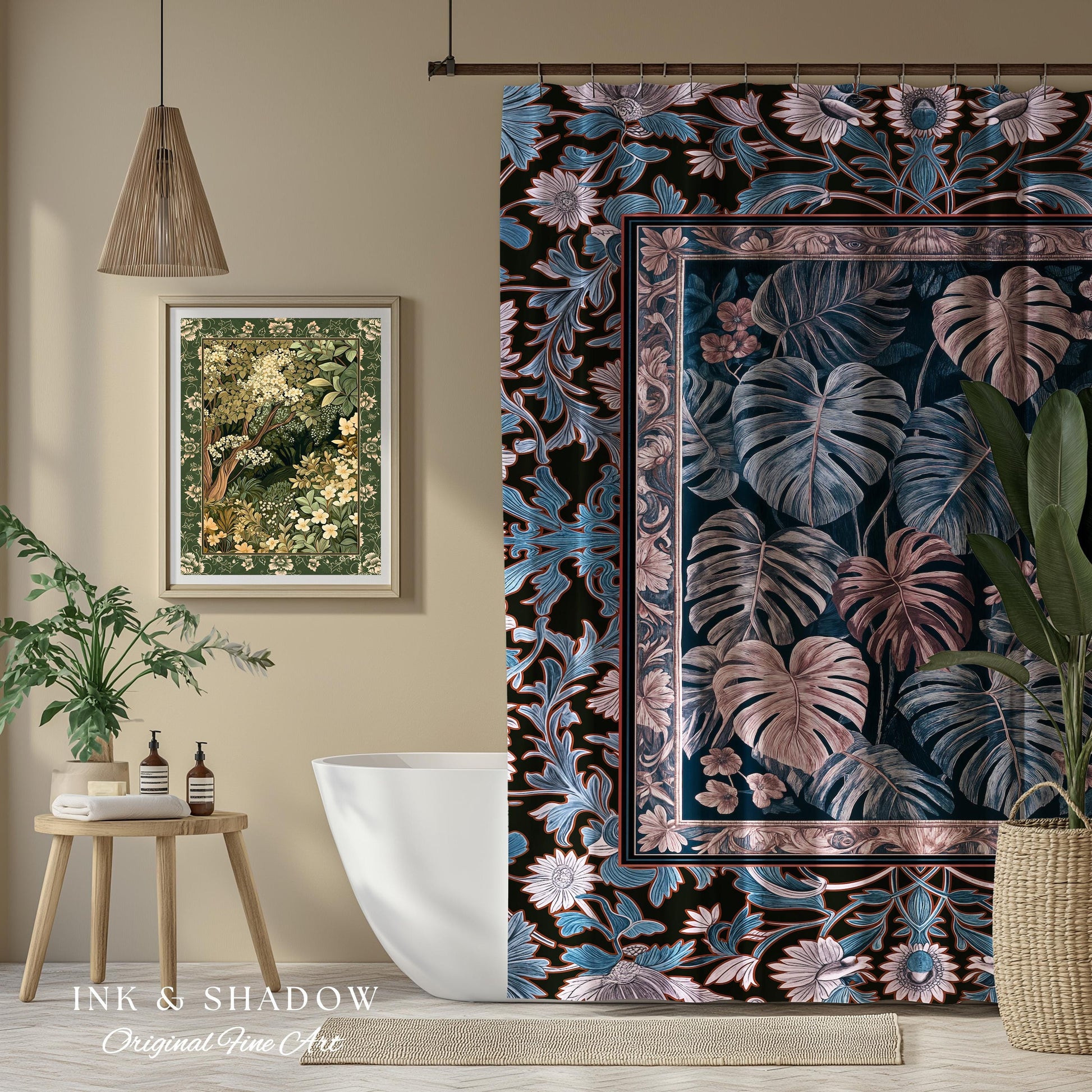 Cool Hues Eclectic Shower Curtain | Monstera Houseplant Decor Whimsical Gothic Aesthetic Bathroom Decor Dark Academia Forestcore Purple |
