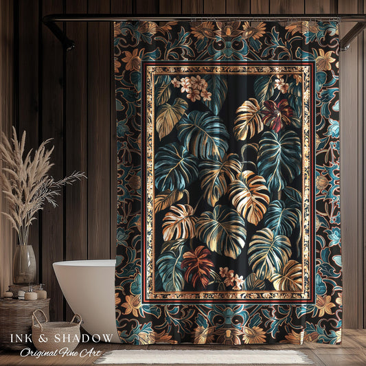 Cottagecore Magic Forest Shower Curtain | Mystic Houseplant Decor Baroque Aesthetic Bathroom Accent Dark Academia Art Forestcore Tropical |
