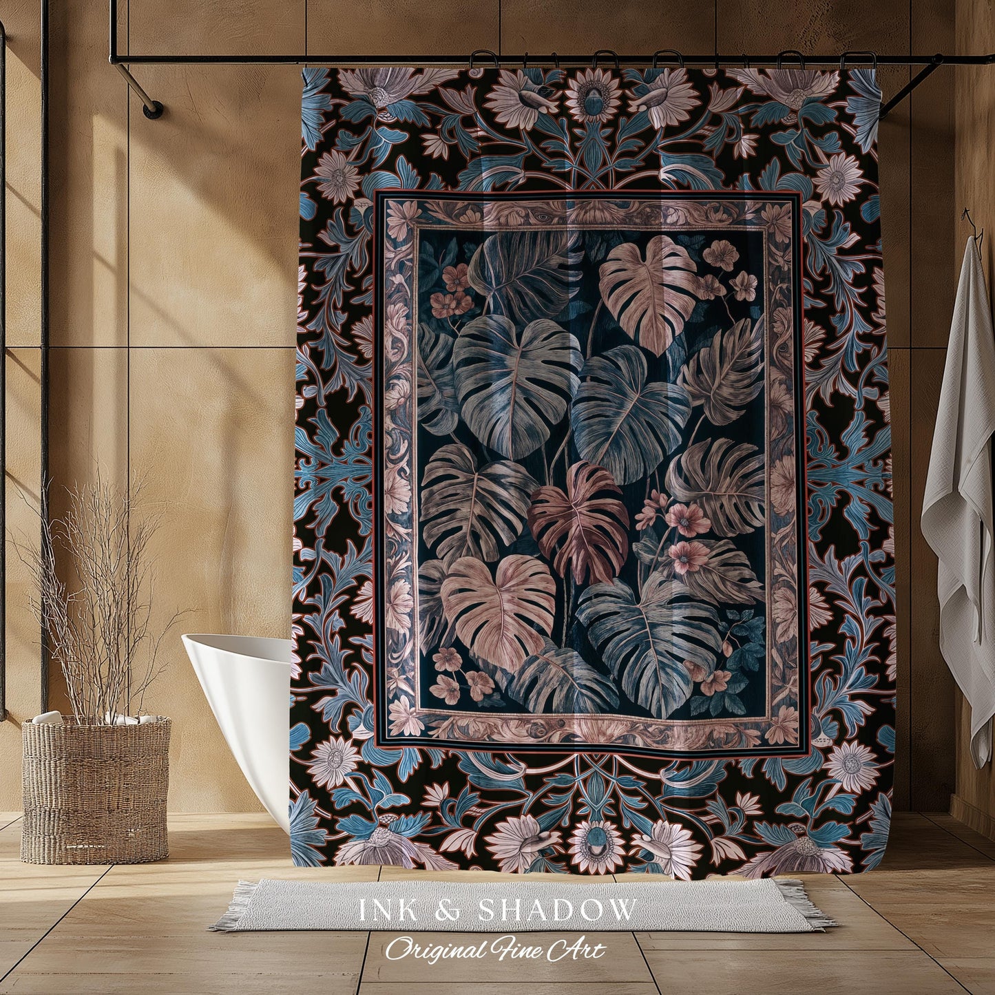 Cool Hues Eclectic Shower Curtain | Monstera Houseplant Decor Whimsical Gothic Aesthetic Bathroom Decor Dark Academia Forestcore Purple |