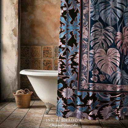Cool Hues Eclectic Shower Curtain | Monstera Houseplant Decor Whimsical Gothic Aesthetic Bathroom Decor Dark Academia Forestcore Purple |