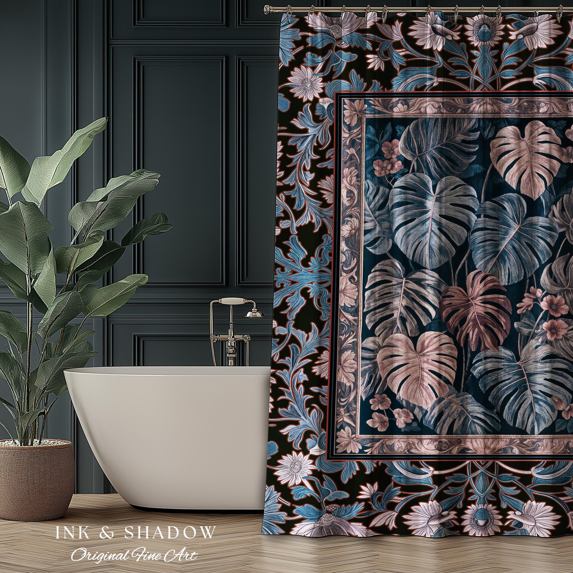 Cool Hues Eclectic Shower Curtain | Monstera Houseplant Decor Whimsical Gothic Aesthetic Bathroom Decor Dark Academia Forestcore Purple |
