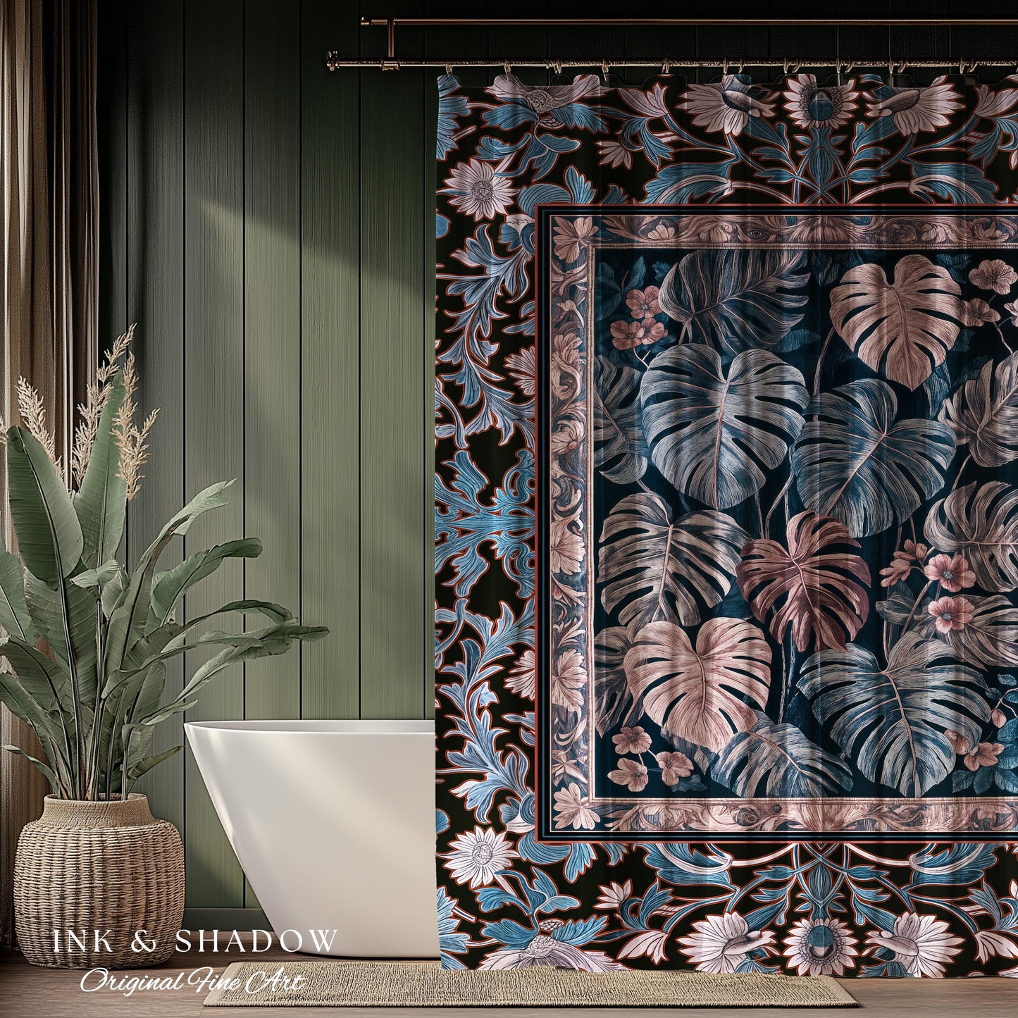 Cool Hues Eclectic Shower Curtain | Monstera Houseplant Decor Whimsical Gothic Aesthetic Bathroom Decor Dark Academia Forestcore Purple |