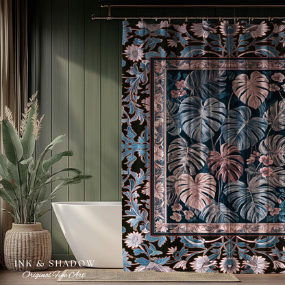 Cool Hues Eclectic Shower Curtain | Monstera Houseplant Decor Whimsical Gothic Aesthetic Bathroom Decor Dark Academia Forestcore Purple |